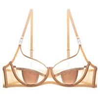 Less sexy ultra-thin lace mesh bra gathers big breasts and shows small set, steel ring upper support solid color transparent XL【38/80C 85ABC】 beige