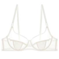 Less sexy ultra-thin lace mesh bra gathers big breasts and shows small set, steel ring upper support solid color transparent XL【38/80C 85ABC】