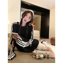 Women Lace Trim Stripe Bow Long Sleeve Loose Mid Length Casual T Shirt XL