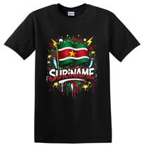 Suriname Flag T Shirt w/ Paint Splash Microphones Patriotic Heritage Art Tee 3XL black