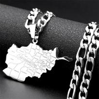 Afghanistan Map Province Name Pendant Necklace for Men Women Stainless Steel Gold Color National Hip Hop Chain Jewelry Gift gray
