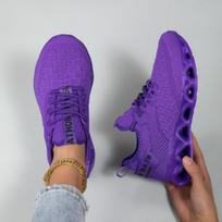 Women Blade Sole Running Sneakers Letter Print Knit Breathable Lightweight Non Slip Fashion Walking Gym Athletic Sport Shoes 45 violetinė