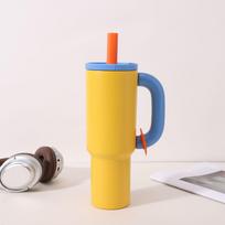 Elegant Stainless Steel Ice Buster Cup with Handle and Straw - Insulated Outdoor Car Water Bottle. 1000ml bananų geltonos spalvos