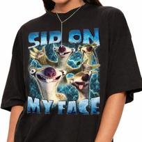 Funny Ice Age T Shirt Sid on My Face Meme T-Shirt Retro Ice Age Movie Graphic Print Tee Sarcastic Offensive Humor Shirt Unisex L gray