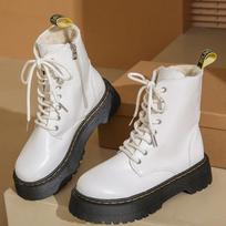 New Minimalist Lace-up Combat Women Boots Chunky Heel Platform Women Boots British Style Thick Sole Increase Height Casual Boots 35 brown