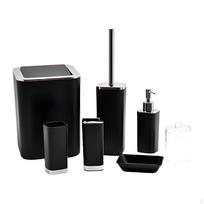 7 Pieces Bathroom Accessories Set with Trash Can Toothbrush Holder Soap Dish Black