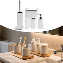 7 Pieces Bathroom Accessories Set with Trash Can Toothbrush Holder Soap Dish Black