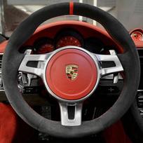 Full Black Suede Car Steering Wheel Cover for Porsche 911 991 Boxster 981 Cayman 981 Cayenne Panamera 2009-2016 red marker thread