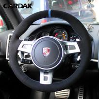 Full Black Suede Car Steering Wheel Cover for Porsche 911 991 Boxster 981 Cayman 981 Cayenne Panamera 2009-2016 blue marker thread