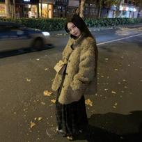 Wearing lamb wool coats on both sides, women's winter long loose fur integrated locomotive cotton clothes feel warm coat L black