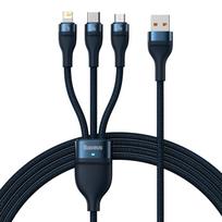 Baseus Flash Series Ⅱ 3-in-1 Fast Charging Cable USB-A to USB-C / Micro-USB / Lightning 66W 480Mb/s 1.2m Blue - OUTLET
