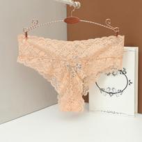 Transparent French Lace Thong Women's Panties Sexy G-string Ladies Seamless Underwear 201 S beige