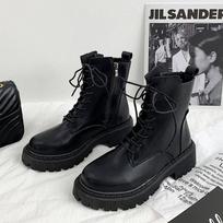 Black short boots Martin boots women's autumn and winter velvet British fashion versatile and thin boots new ◑40◑ black