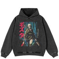 Streetwear Princess Mononoke Graphic Side Pockets Pullover Unisex Oversized Washed Black Hoodie S black