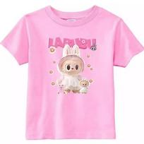 2025 New Children's T-shirt Wearing Princess Skirt LABUBU Printed Round Neck Short Sleeved Casual Girl's Top 100 pink