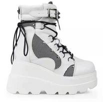 Moteriški Batai 2025 Ruduo Moteriški Ankle Boots Platformos Pleištai Aukšti Kulniukai Trumpikės Naujas Dizainas Užtrauktukas Cosplay Batai Moterims 35 balta
