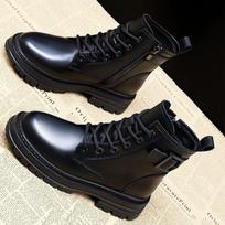 Soft leather Martin boots women's autumn and winter 2025 new British style square heel boots breathable boots Martin boots women's boots 40 black