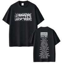 Rock Band O-Oasis Live 25 Tour Marškinėliai Vyrams Moterims Gotikiniai Vintažiniai Per dideli Marškinėliai Viršutiniai Drabužiai Aukštos Kokybės Medvilniniai Trumpomis Rankovėmis Marškinėliai L black