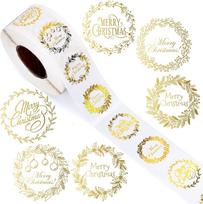 500 vnt. Lipdukai Skaidrus Kalėdinis Lipdukų Ritinėlis Auksinės Folijos Vainikas Sandarus Lipdukas Etiketė Decal Voko Kvietimo Kortelės Dekoracija beige