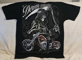 MOTORCYCLE GRIM REAPER SKELETON SCYTHE BIKER LOWRIDER DEATH RIDER T-shirt 4XL gray