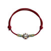 Sterling Silver 999 Lion Head Spacer Beads Luck Beads 3D Bracelet Components for DIY Handmade Braided Rope ryškiai raudonos spalvos