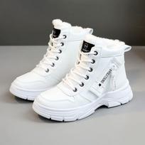 Winter Ladies Shoes Lace Up Women Sneakers Snow Ankle Boots Waterproof Warm Platform Botas Woman Footwear 40 balta