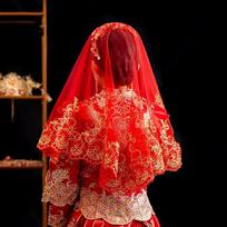 Gauze Chinese Wedding Gowns Lace Xiuhe Dress Veil Gold Embroidery Red Bridal Veil  Wedding Photos Style C red