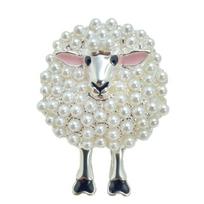 1Pcs Sheep Shape Full Drill Design Elegant Decoration Vintage Pearl Brooch For Women Daily Outfit A1 white