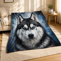 Siberian Husky Portrait Coral Fleece Blanket Dog Lover Decor 75cm*90cm gray
