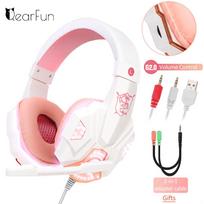 Profesionalios Led Light laidinės žaidimų ausinės su mikrofonu Kompiuteriui PS4 PS5 Xbox Bass Stereo PC žaidimų ausinės Dovanos Pink with Light