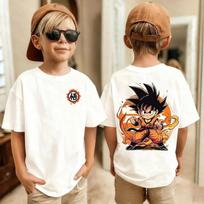 Dragon Ball Print Kid Goku Power Pole Graphic Cotton T-Shirt, Boys Girls Harajuku Streetwear Anime Children Short Sleeve Tee 120 beige