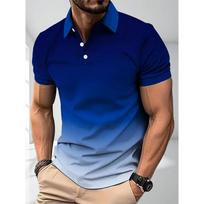Ombre Color Block Polos Man Shirt Short Sleeve Casual Breathable Slim Fit Streetwear Fashion Summer Top For Daily Wear Clothes 4XL blue