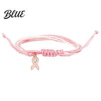 Durable Woven String Wrist Jewelry Breast Cancer Awareness Bracelet for Women Adjustable with Meaningful Gifts Women Ribbon Charm Handmade F white