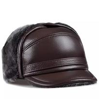 Vyriška natūralios odos žiemos kepurė su ausų apsauga ir aksominiu pamušalu senjorams XXL (59-60cm) Adjustable tamsiai ruda spalva