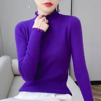 2023 Women's Sweet Knit Lace High Neck Base Layer Top - Semi-Fitted Autumn/Winter Sweater S violetinė