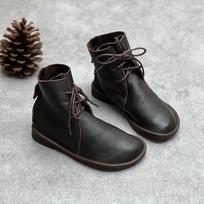 Women's Vintage Round Toe Lace-Up Martin Boots - Genuine Leather Soft Sole Casual Ankle Boots 39 gray
