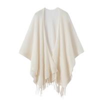 Women's Qipao-Style Cardigan Set: Cashmere Sweater, Lace Cape, Shawl, and Small Skirt - Perfect for Travel Photography. One Size white