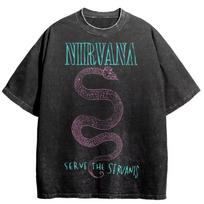 Unisex shirt Cotton Oversize Large Size Nirvana grunge Style Washed Oversized Graphic T-Shirt Vintage Band Tee M-XXXL XXL black