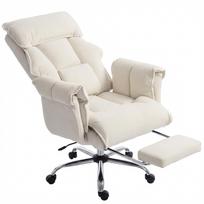 Office Chair Height Adjustable Swivel Chair With Lumbar Support Footrest Snow Flannel 80 X 80 X 106 114 Cm Cream White