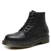 Leather Martin Boots, 8-eye/6-eye Unisex Ankle Boots, Winter Fleece-lined Couple Boots 37 black