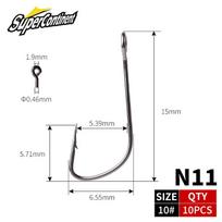 Supercontinent 2#-12# 10pcs Barb Hook Fishing Hook Big Ring Single Hooks Tackle Worm Hooks With Big Eyes Ring gray