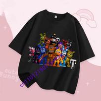 FNAF Breathability T-shirts Children Five Nights At Freddy Cute Short-sleeved Top Boys Girls Summer Fashion T-shirt Kids Clothes 130 black