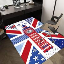 1PC Union Jack Big Ben Non-Slip Floor Carpet Compatible for Office&Living Room&Dining room - Flat-Weave Machine- Soft & Pattern-E268 60cm by 90cm gray