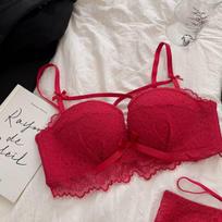 Sexy gather thickened and show large hollow lace bra new small fragrant style pure desire style set 38/85AB red