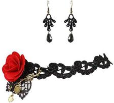 Gothic Halloween Lace Necklace, Bracelet & Ring Set black