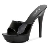 Šlepetės Moteriškos Vasarinės   Juodi Aukštakulniai 13 CM  Spalvos Klubas Seksualūs Aukšta Platforma Ploni  Party Girl Show Sandalai  Dydis 34-43 38 black