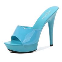 Šlepetės Moteriškos Vasarinės   Juodi Aukštakulniai 13 CM  Spalvos Klubas Seksualūs Aukšta Platforma Ploni  Party Girl Show Sandalai  Dydis 34-43 42 blue