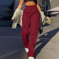 Women's Pink Wide Leg Cargo Pants with Side Pockets 2XL brown