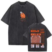 Chainsaw Man Denji Pochita Front Back Double Sided Vintage Washed Black Anime Graphic T-Shirt Unisex Oversized Y2K Cotton Tee S black