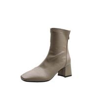Martin boots women's British style 2026 autumn and winter new square head thick heel thin boots rear zipper short boots women 39 gray